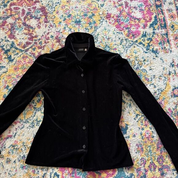 90s vintage whimsigoth minimalist velvet button down blouse with cute collar - Picture 4 of 5
